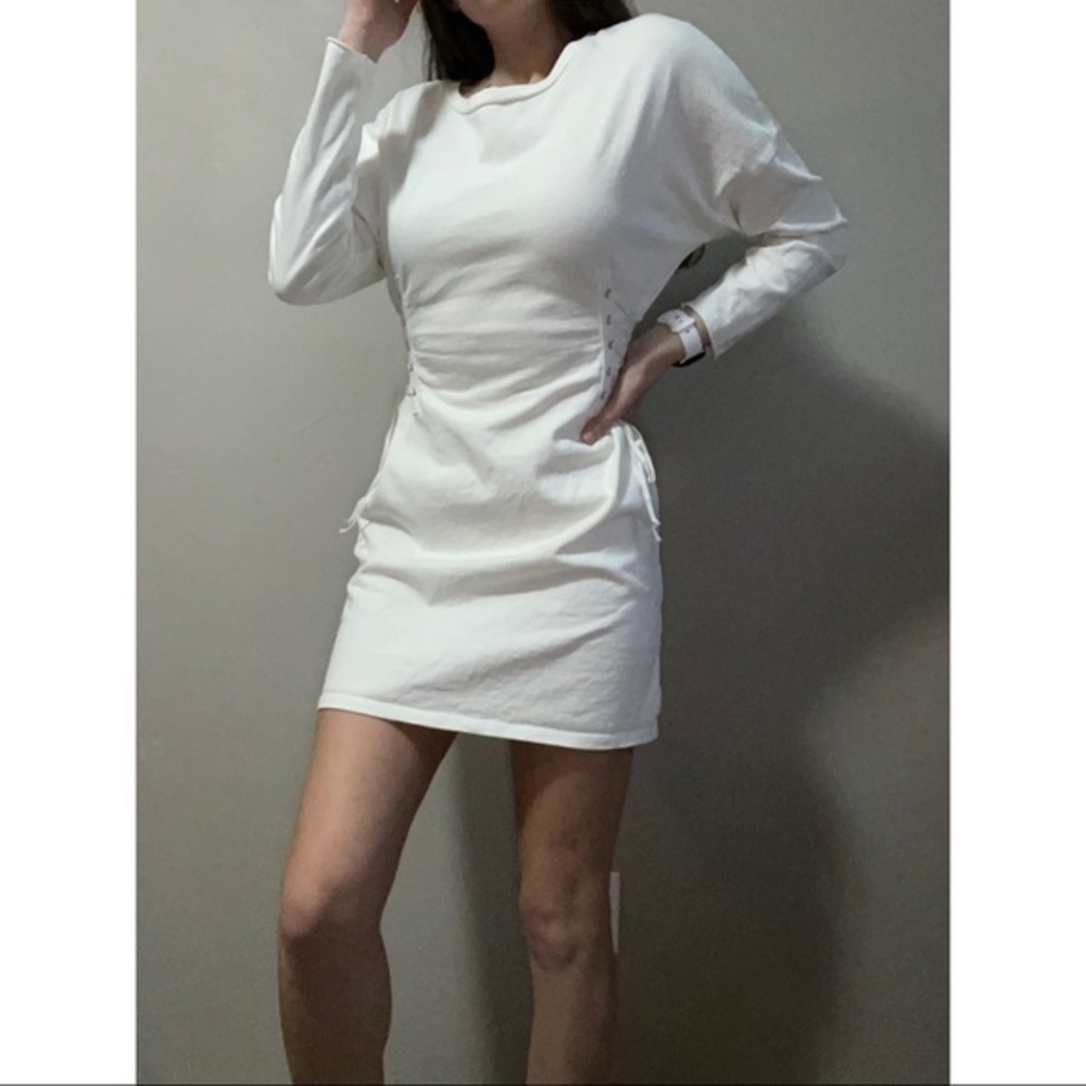 Silence and Noise White Lace Up Sides Long Sleeve Dress